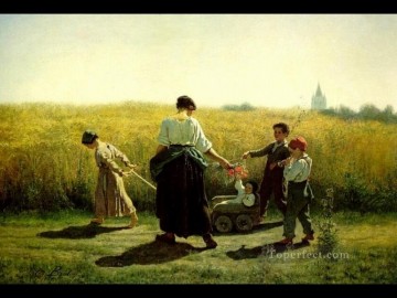 ジュール・ブルトン Painting - 田園地帯への旅立ち 写実主義者 ジュール・ブルトン